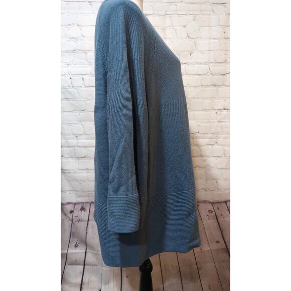 VOYAGE By Marina Rinaldi Gray Blue Wide 3/4 Sleeve Tunic Sweater Merino Wool L - Picture 4 of 13
